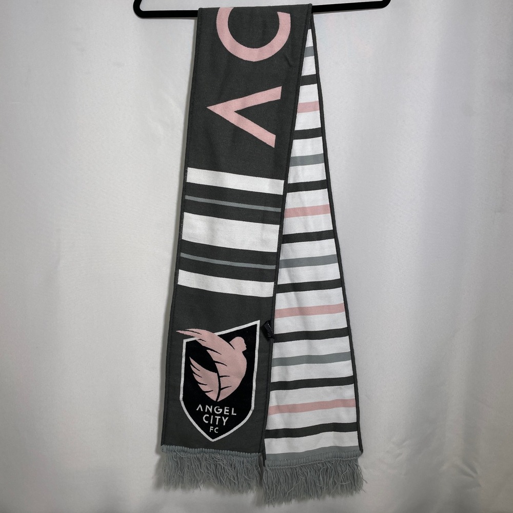 Angel City FC NWSL Ruffneck Grey Pink Striped Fringe Soccer Fan Reversible Scarf
